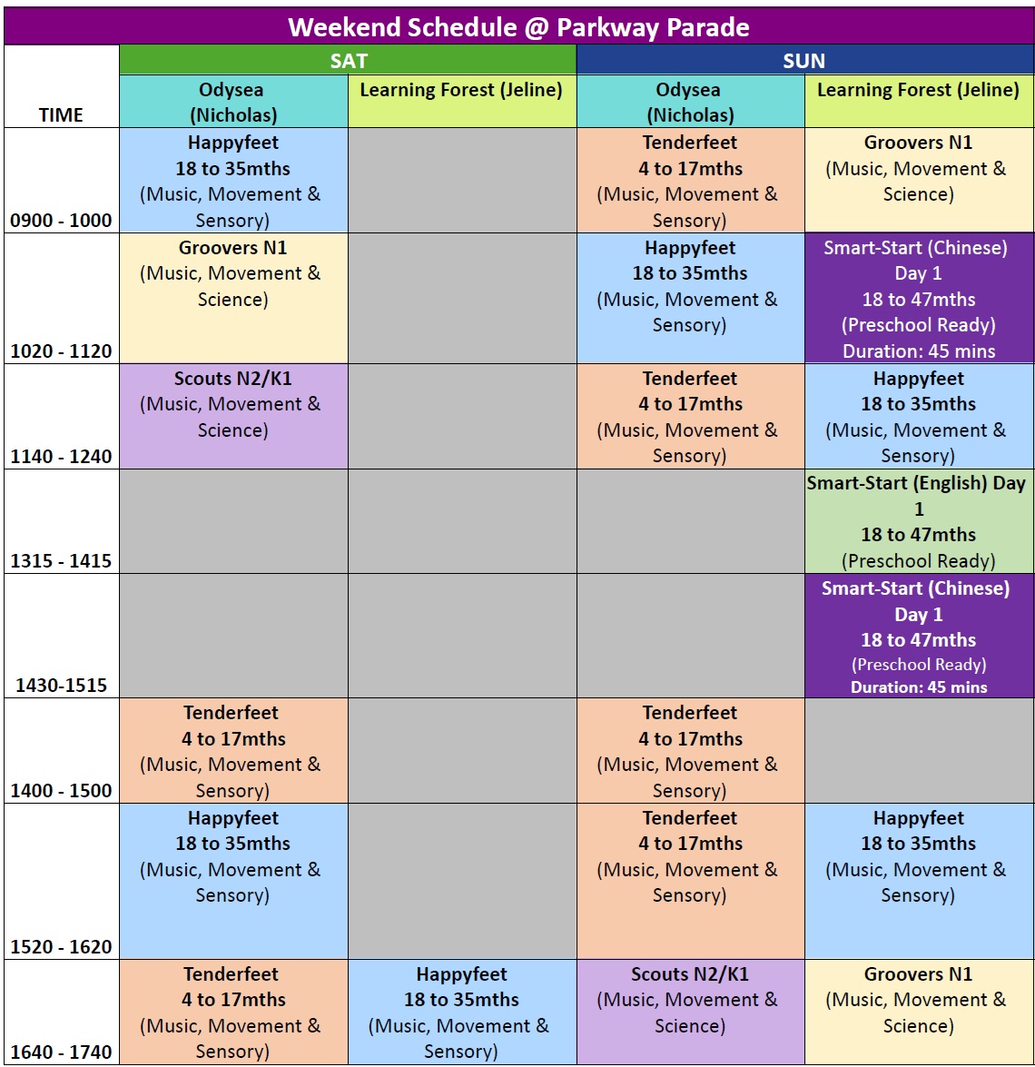 Class Schedule Music Enrichment School Singapore The Music Scientist